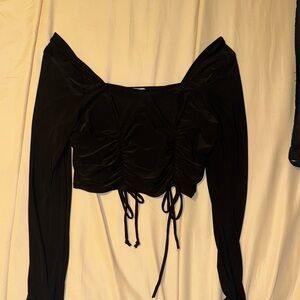 Stylish Black Ruched Women's Blouse